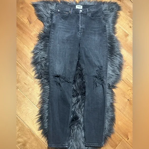 Agolde Nico High Waisted Cassette Distressed Button Fly Black Jeans Size 27 - Picture 6 of 9